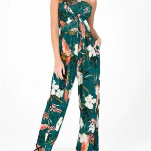 Patrons of Peace Floral Jumpsuit in Green and White